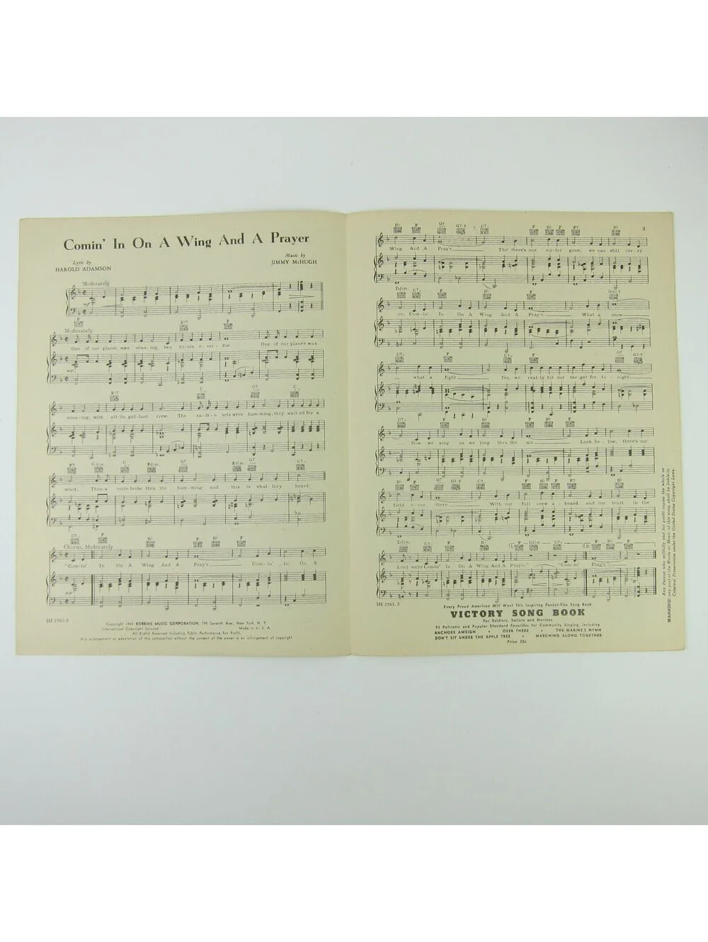 Sheet Music Comin in on a Wing and a Prayer Alvino Rey Jimmy McHugh Vintage 1943